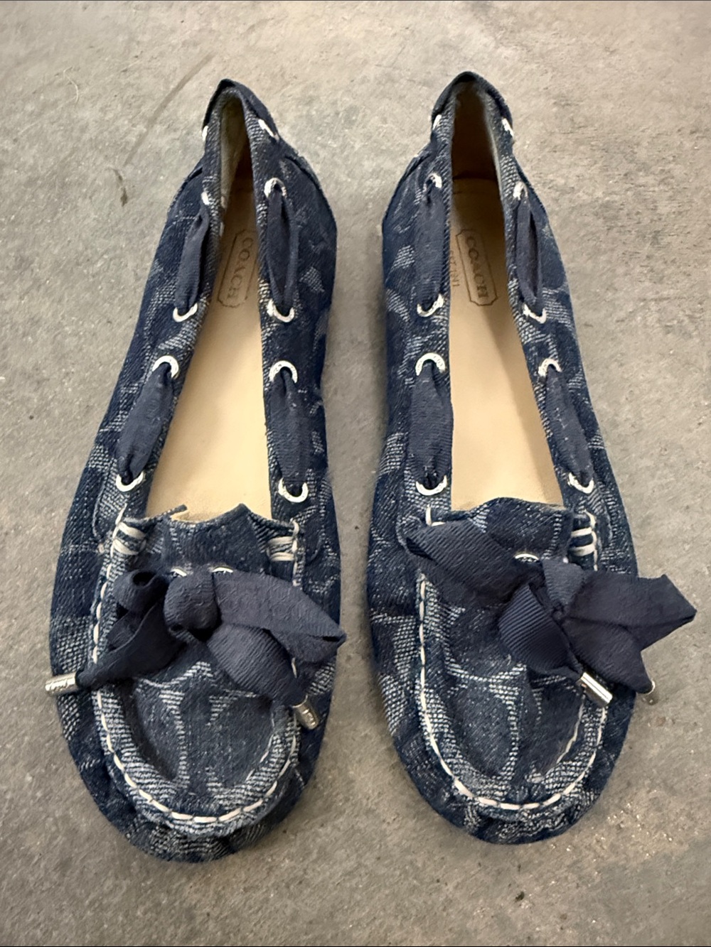 Coach Denim Navy Bow Moccasin Loafers